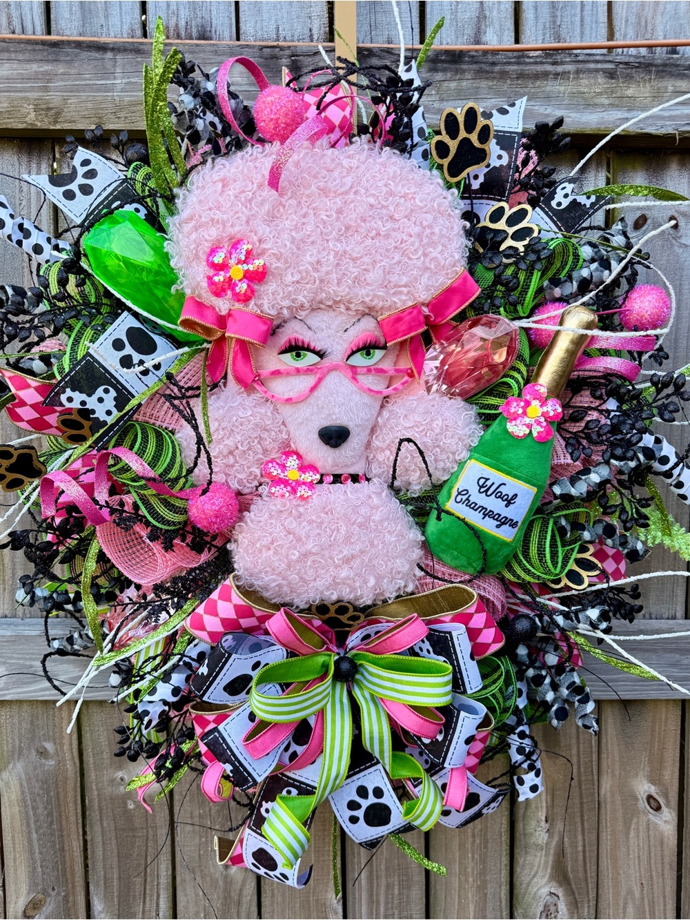 Hand Crafted Pink Poodle Paw Print Holiday Wreath